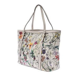 Gucci Leather Tote Bag White Flora Flower